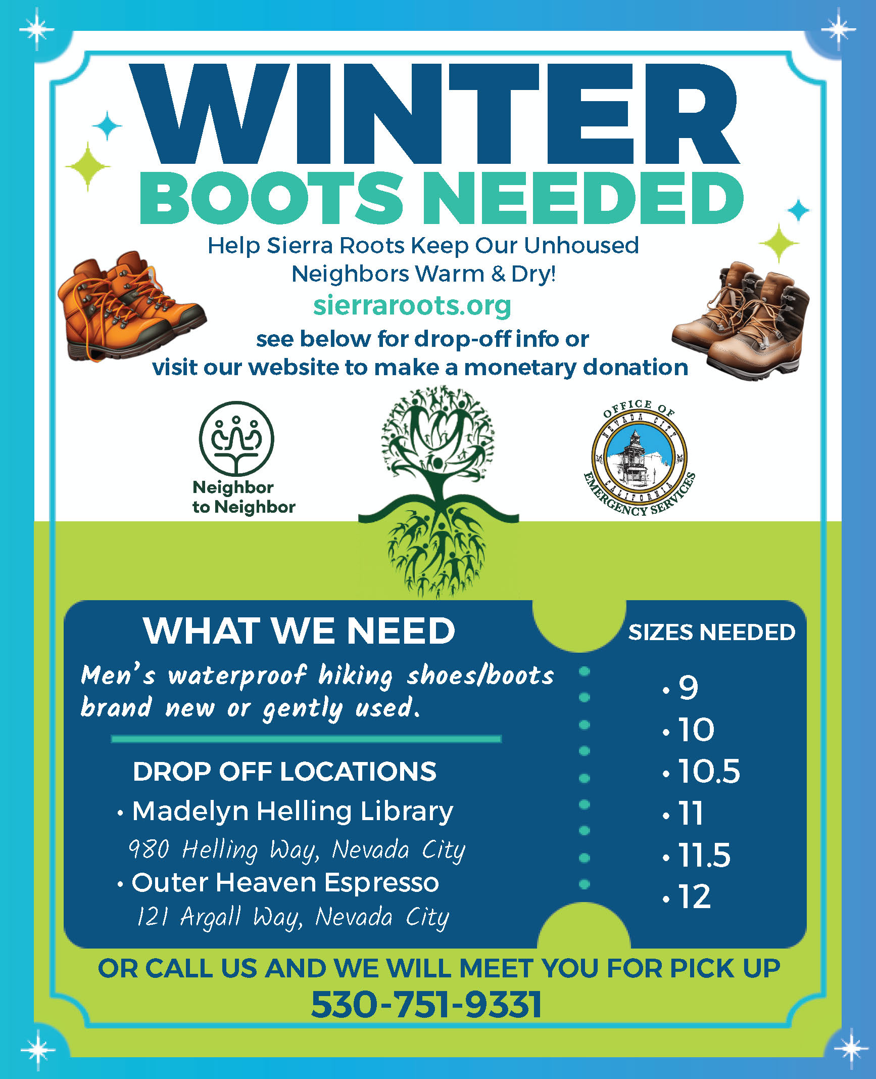 Sierra Roots Launches Winter Boot Drive to Support Unhoused Neighbors