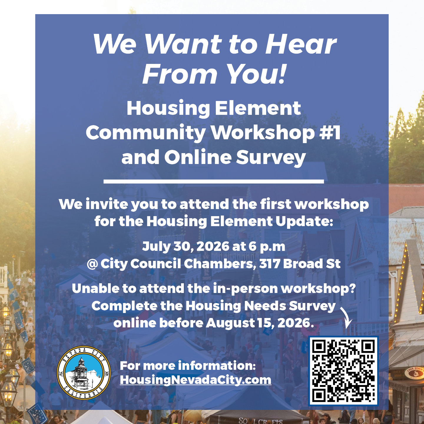 Nevada City Housing Element Community Workshop on July 30